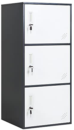 WISUNO 3 Door Vertical Stackable Storage Cabinet with Lock,Anti-Failing Device, Metal Lcoker,Organizer for Office, Home, Gym, School,Employee,Kids. (Grey)
