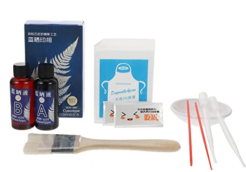 EXCEART 1 Set Cyanotype Sensibilisator Set mit Pinselpalette- Dropper- Schürze- Handschuhe Mischbar für Fotografische Blaupausen auf Papier Und Stoffanwendung