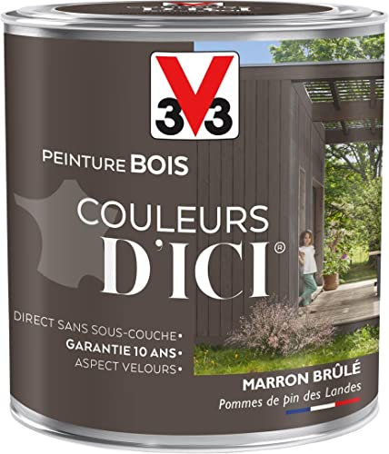 V33 Peinture Bois Couleurs d ICI® - Marron brûlé - Pommes de pin des landes - Velours - 0,5L