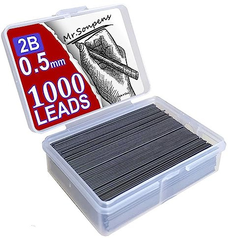 1000 st Mekanisk blyertspenna Core 0,5 0,7 0,9 1,3 2,0mm 2.0mm 2B Stor Kapacitet Utbytbar Pencil Laddning Student Presentlåda Bekväm (0,5 mm)
