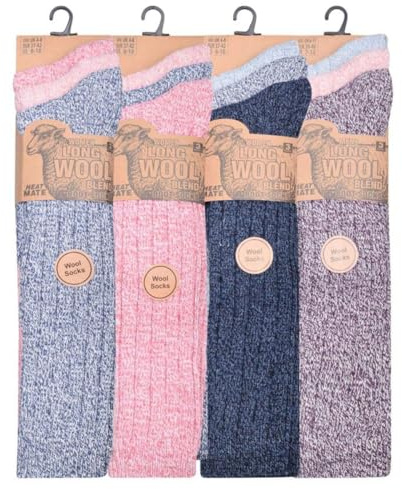 Candid Styles Ladies Thermal Long Boot Socks, Thick Chunky Warm Winter Wool Blend Soft Touch Cozy Padded Sole Walking Running Hiking Assorted Colours 4-8 3 Pair Assorted
