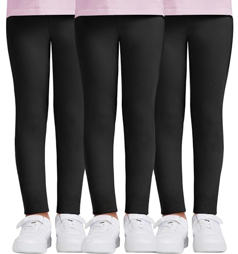 DDOBB Leggings Mädchen, High Waist Leggins Kinder Sportleggins Lange 3er-Pack, Weich Elastisch Basic Sporthose Blickdichte Hose für Tanz Yoga Alltag(Schwarz*3, L=(8-10 Jahre))