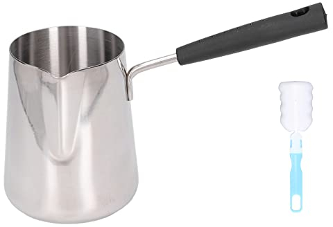 Cafetière turque, casserole pour café turc, cafetière à thé en acier inoxydable avec poignée de bec et 1 brosse résistante à la chaleur élevée pour la maison chocolat au lait, pot chauffant 600 ml