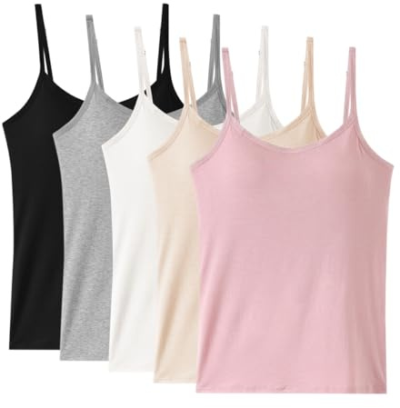 AOOPOO Lot de 5 Camisole Femme Débardeur avec Soutien-Gorge Intégré Caraco Débardeur à Bretelles Spaghetti Réglables Gilet Rembourré Camisole Top T-Shirt sans Manches pour Femme et Fille
