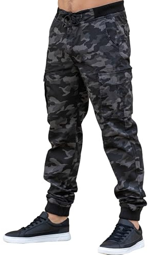 989Zé ENZO Pantalon Cargo en Jean Camouflage pour Hommes avec Poignets EZ409 Gris Fonce 38W / 32L