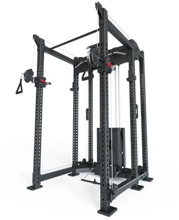 Atletica R8 Alpha | Power Rack | Squat Rack & kabeldragning | 180 kg uttag för kabel, cross, latdrag, rodd | chins-stång, J-Hooks | 6 stolpar | Färg svart