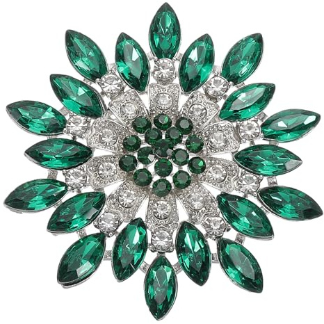 PATIKIL Broche con Diamantes de Imitación, Verde Oscuro Cistal Girasol Flor Ramo Solapa Alfiler para Mujer Moda Estrás Pin Accesorio para Vestido Abrigo Sombrero Bolsa Manualidades Regalo