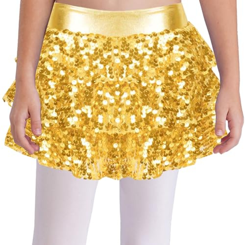 Eandarui Falda de danza latina para niños y niñas, falda de ballet con lentejuelas, brillante, jazz, moderno, disfraz de danza con líneas A, minifalda escalonada