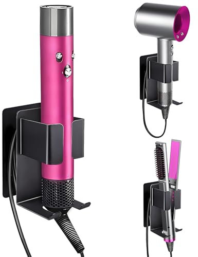 Yichalodge Glätteisen Halterung, Föhnhalter Kohlenstoffstahl Wandhalterung Halter Ohne Bohren für Airstraight Halterung Lockenstab, Haartrockner Aufbewahrung für Bad Barbershop
