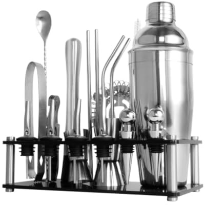 NESPIQ Coctelera para Cócteles Juego De Barman, Coctelera De 750ML, Kit De Barman De 20 Piezas con Soporte Acrílico, Juego De Coctelería Juego De Coctelera para Fiesta