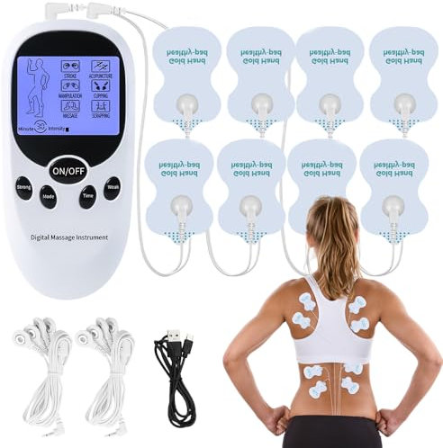 SGZIOO Tens Gerät Schmerztherapie, TENS EMS Gerät, 2 Kanäle Tensgeräte Reizstromgerät mit 6 Modi, 11 Intensitäten, 8 Stück Elektroden Pads, Reizstromgeräte Gegen Schmerzen für Rücken Schulter Nacken