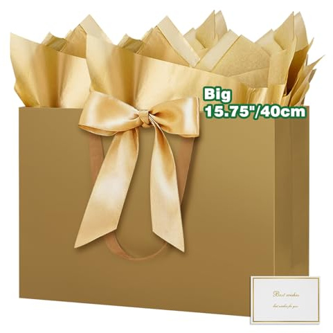 HONTIUS 15.75'' Sacchetti Regalo, Sacchetto Regalo Grande Grandi Medie con Carta Velina e Carte，40 * 30 * 12.5cm Borsa Regalo Compleanno per Bambini Donne Ragazze Nozze Natale 1 Pezzi D