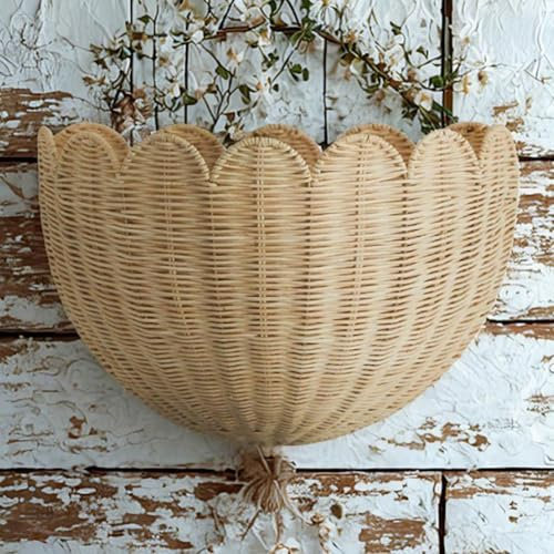 Cestino da parete smerlato, cesto in vimini smerlato, organizer in rattan intrecciato naturale, decorazione per la casa per ingresso, soggiorno