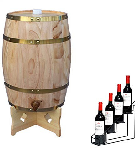 Botte di Rovere da 5 Litri, Verticale, in Legno, con rastrelliera, Adatta per Whisky, Brandy, Agave e aceto. Mini Botte per Vino.