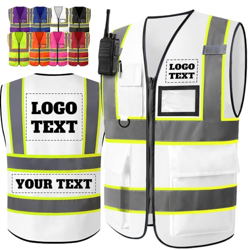 Busparst Gilet di Sicurezza con Logo Personalizzato per Uomo e Donna - Gilet da Lavoro Riflettente ad Alta visibilità Classe 2 con 4 Tasche