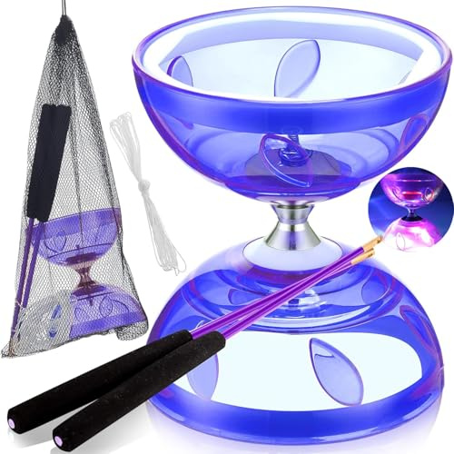 Diabolo LED avec roulement à billes - Kit diabolo - Glow in the Dark - 4 couleurs de lumière - Pour enfants, adultes, débutants, professionnels, cirque, jonglerie (violet)