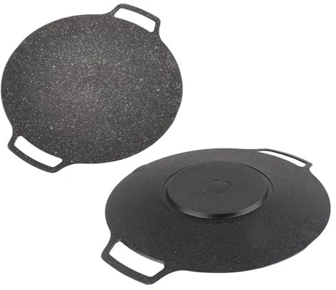 Piatto per grill barbecue coreano, padella teppanyaki rotonda non stick per cottura a gas in campeggio esterno in lega di alluminio in lega di barbecue per pancetta di maiale carne (36 cm)