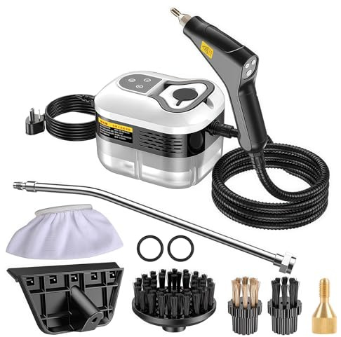 Pulitore a Vapore, Pulitore a Vapore Portatile Multiuso da 2500W con 6 Velocità Regolabili, Serbatoio 1200 ml, Steam Cleaner per Grasso Cucina, Piastrelle Bagno, Vetri, Divani auto (Bianco e nero)