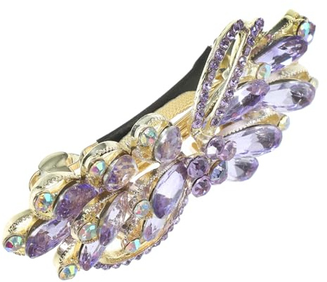 LOLIPPYY Pinza para Cabello Metálica con Muelle para Cabello Grueso Adorno con Pedrería Broche Elegante para Boda y Fiesta Accesorio para Novia Invitadas Color Morado