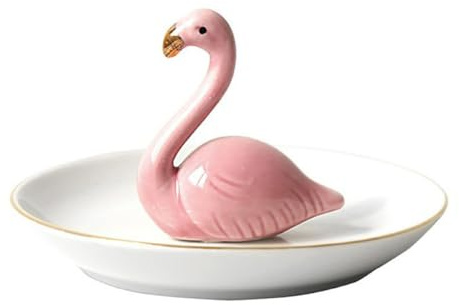 CONGARTENO Vassoio Portaoggetti per Gioielli in Ceramica Design Fenicottero Rosa, Piatto Portagioie Creativo per Orecchini e Anelli, Organizer da Tavolo Decorativo la Casa e Scrivania,