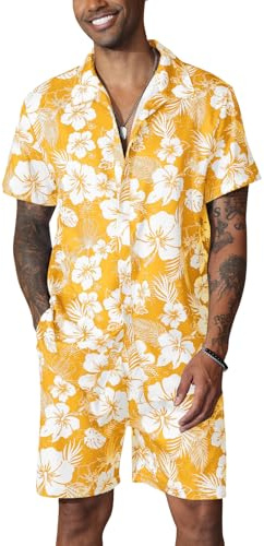 PRIVIMIX Chemise Hawaienne Homme Ensemble Été Survêtement Chemises à Fleurs Manches Courtes pour Plage Vacances M-3XL