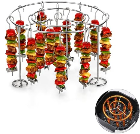 Homikit Airfryer Accesorios, 15,6 cm Redondo Acero Inoxidable Freidora de Aire Caliente, Accesorios Parrilla con 28 Pinchos para Barbacoa, Soporte Extraíble para Brochetas para Horno Airfryer, Cocción