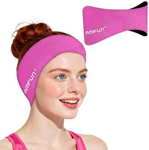 AMFUN Simband, elastiskt simöronskydd, vattentätt simband, håller öronproppar, fuchsia (M)