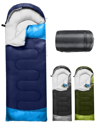 Saco de dormir para acampada de 3 a 4 estaciones, saco de dormir para exteriores para adultos y niños, saco de dormir compacto con capucha y bolsillo interior, saco de dormir para ciclismo, senderismo