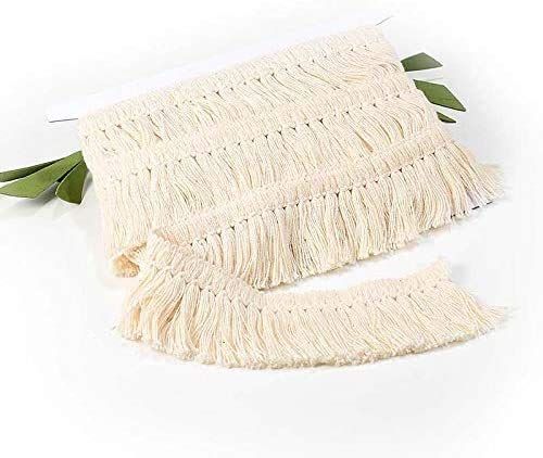 VU100 Baumwolle Quaste Fransenbesatz 4cm, Spitzenbesatz von 5.5 Metres, zum Nähen Kantenbesatz Vorhang Kleidung Heim Hochzeit Dekor(Beige)