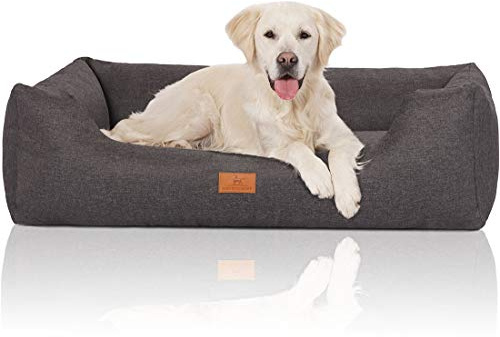 Knuffelwuff Hundebett Lotte aus Velours mit feinem Handwebcharakter XL 105 x 75cm Grau - abnehmbarer Bezug - waschbar - für große, mittelgroße und kleine Hunde