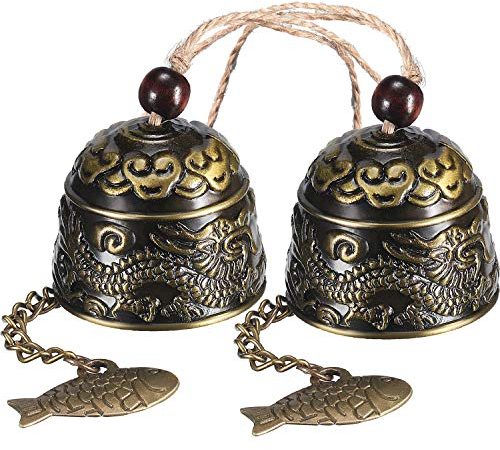 2 Pieces Fengshui Bell Vintage Dragon Bell Fengshui Wind Chimes for Home Garden Hanging Good Luck Blessing
