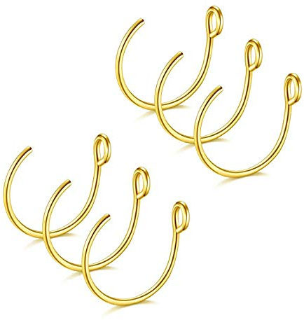 JFORYOU 6 Pieces 316L Steel Nose Ring Nose Hoop Fake Nose Ring Piercing Body Jewelry, 6 Colors,20 Gauge 8mm (Gold)