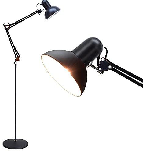 ACHNC LED Lámpara de Pie Salon Regulable con Control Remoto, 12 Vatios Lámpara de Suelo Brazo Articulado Plegable E27 Luz de Piso Lámpara de Lectura Para Dormitorio Oficina, Función Temporización