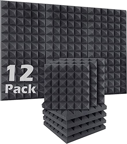 Paquete de 12 paneles de espuma acústica, paneles de absorción de sonido, paneles de espuma a prueba de sonido de 12 x 12 x 2 pulgadas