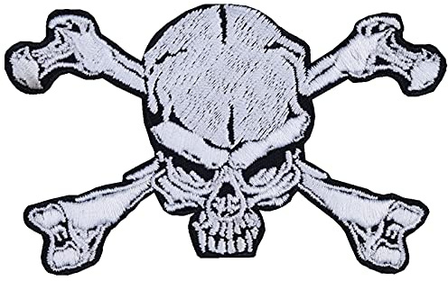 Parches ropa termoadhesivos: Parche de calavera para motociclistas y amantes del estilo pirata. Para coser o planchar en cualquier tela. Tamaño: 90x55 mm