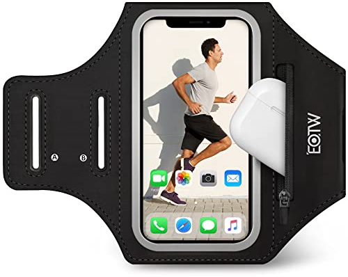 EOTW Running Armband Phone Holder with Airpods Zipper Pocket for iPhone 16/15/14 Pro Max XS/XR/X, Skin-Friendly Sweatproof Phone Holder for Running with Anti-Fall Buckle up to 6.8 Perfect for Jogging
