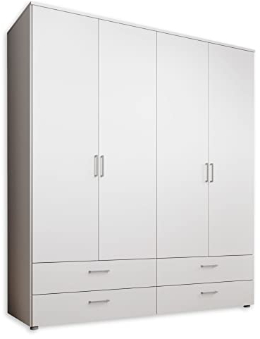 SPAZIO Kleiderschrank in Weiß - Vielseitiger Drehtürenschrank 4-türig für Ihr Schlafzimmer - 184 x 199 x 48 cm (B/H/T)