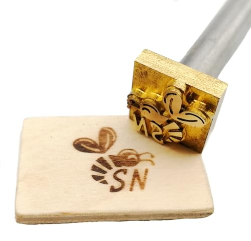 Dein Brandstempel extern beheizter Initialen im Motiv Biene für Holz, Leder, Pappe - personalisiertes Brandeisen für Imker, individueller Brennstempel für Bienenbeuten in 50 x 50 mm