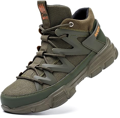 Asiman Steel Toe Work Shoes for Men Women Lightweight Composite Toe Shoes Indestructible Puncture Proof Safety Shoes Slip-Resistant Construction Boots（Green,W-12.5/M-11）