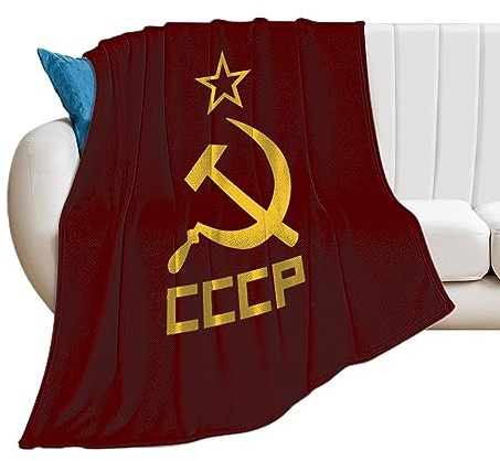 FJAUOQ CCCP Hammer und Sichel UdSSR Lustige Decke Flanell Überwurfdecken für Bett/Couch/Sofa/Büro/Camping, lustig gemütlich