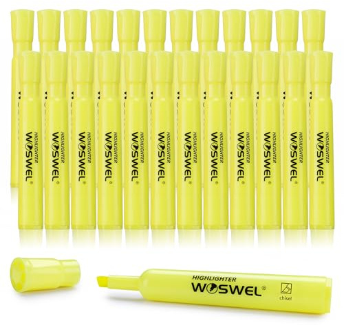 WOSWEL Highlighters Bulk, 24 Pack Tank Style Highlighters Set, Fluorescent Yellow, Chisel Tip Highlighter Markers Bulk for Coloring, Highlighting as School Supplies