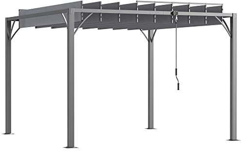 Outsunny 3 x 3m Outdoor Louvered Pergola with Adjustable Roof, AluminIum Patio Gazebo Canopy with Ground Stakes for Patio, Lawn, Garden, Grey