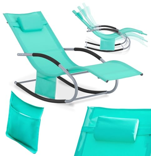 SoBuy Lettino Sdraio da Giardino a Dondolo - Sedia a Dondolo da Esterno in Textilene Blu Pavone con Telaio in Metallo, 150x63x87cm, Lettino Prendisole per Terrazza, Piscina, Patio, OGS28-TB
