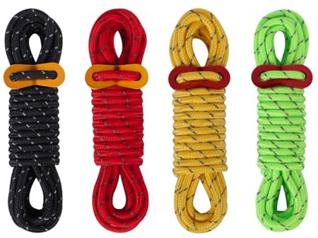 Corde de Tente Réfléchissante,4MM Cordes à Cliquet avec Tendeur de Corde,Cordelette Camping,Corde en Nylon,Cordons Réfléchissants pour Camping Tente Auvent Randonnée,4M,4 Pièces