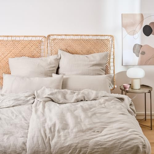 Blumtal Musselin Bettwäsche 4-teilig: 2X 135x200 cm + 2X 80x80 cm - Oeko-TEX zert. Bettwäsche Musselin aus 100% Baumwolle - extra weiches Bettwäsche-Set waschbar bei 40 °C - Sommerbettwäsche Grau