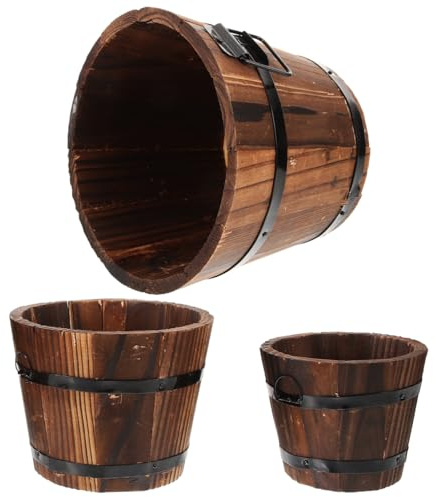 Milisten Lot de 3 Pots de Fleurs en Bois Vintage Type Seau-Baril pour Plantes Succulentes, Balcon et Cour Arrière, Pot Extérieur