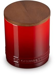 Le Creuset Signature Salt Cellar and Storage Canister with Wood Lid, 1.2 qt., Cerise