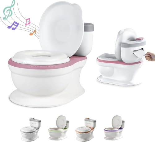 OHMG 3-in-1 Potty Training Toilette, Töpfchen für Babys, echte Spülgeräusche, gründliches Lernen, Kindertoilette ab 18 Monaten (Rosa)
