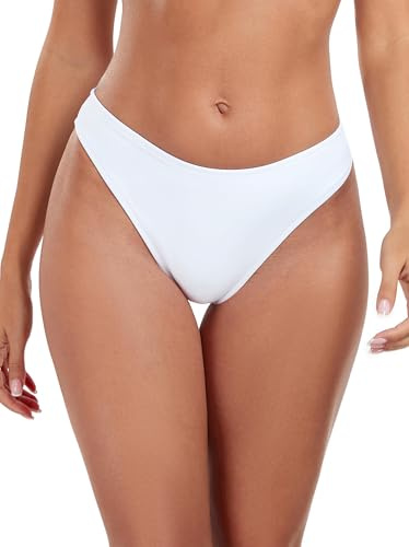 Ocean Blues Women's High Leg Bikini Briefs Medium Coverage Swim Bottom, White, Size Small
