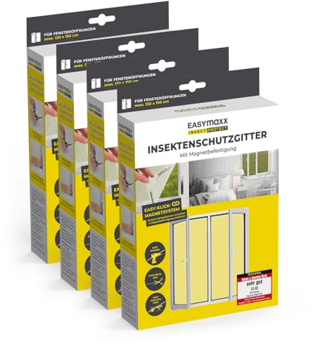 EASYmaxx Insect Protect insektsnät fönster med magnetisk fastsättning | myggnät till storlek | insektsskydd fönster upp till 130 x 150 cm | myggskydds-magnet – enkel montering [4 stycken]